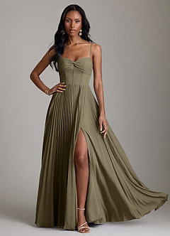 Azazie Akiko Abiti da Damigella Abito A-Line in Chiffon Scollo a Cuore Willow Green image3