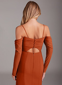 Azazie Hallie Robes de demoiselle d'honneur Robe Sirène en Mousseline de soie Manche longue Orange Brûlée image6