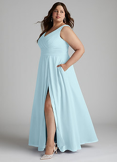 Azazie Karina Bridesmaid Dresses Cloud Blue A-Line Pleated Chiffon Dress image7