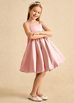 Azazie Davine vestidos de niña de las flores Vestido de Rosetón de Satin Mate de Corte En A con Tirante Espagueti image6