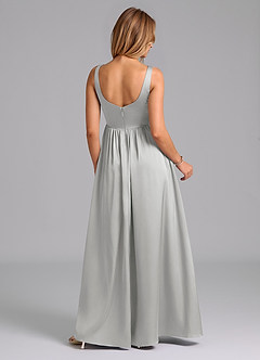 Azazie Keyla Bridesmaid Dresses Silver A-Line Pleated Stretch Satin Dress image2
