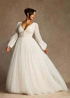 Azazie Cressida Wedding Dresses Diamond White Champagne Ball-Gown Lace Tulle Dress image6