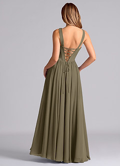Azazie Delmie Final Sale Willow Green A-Line Corset Chiffon Dress image6