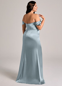 Azazie Saige Bridesmaid Dresses Dusty Blue Sheath Off the Shoulder Metallic Satin Convertible Dress image14