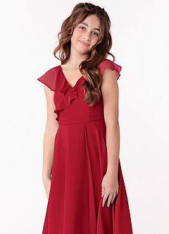 Azazie Posie Junior Scarlet A-Line Ruched Chiffon Dress image6