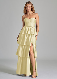 Azazie Faye Jurken voor bruidsmeisjes Jurk van Stretch Satijn met A-Lijn Ruches Citroensorbet image4