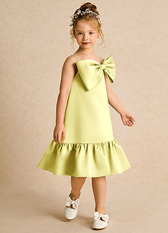 Azazie Kiwi Blumenmädchenkleider A-Linie Spaghetti Riemen Matte Satin Kleid Zitronensorbet image3