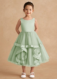 Azazie Posy Flower Girl Dresses Dusty Sage A-Line Beaded Tulle Dress image1