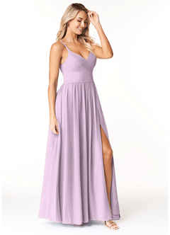 Azazie Dominic Jurken voor bruidsmeisjes Jurk van Chiffon met A-Lijn V-hals geplooid Frosted Lila image4