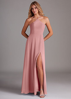 Azazie Bailey Brautjungfernkleider A-Linie Halter Seitenschlitz Chiffon Kleid Altrosa image5