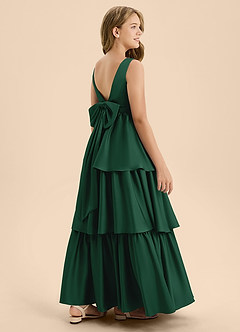Azazie Meadowyn Junior Vestido de Verde Oscuro de Satén Elástico de Corte En A con Lazo image6