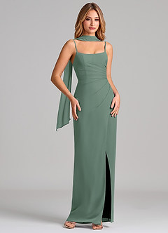 Azazie Calandra Abiti da Damigella Abito Tubino in Chiffon Plissettato Eucalipto image1
