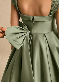 Azazie Genie Flower Girl Dresses Pistachio Ball-Gown Off the Shoulder Matte Satin Dress image5