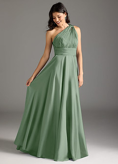 Azazie Charlize Bridesmaid Dresses Matcha A-Line One Shoulder Stretch Satin Dress image2