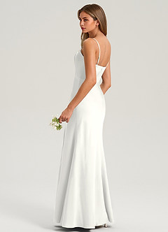 Azazie Lidia Abiti da Damigella Abito Sirena in Raso Elasticizzato Spacco Laterale Bianco image12