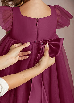 Azazie Kalio Flower Girl Dresses Mulberry A-Line with Sleeves Tulle Dress image4