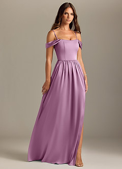 Azazie Calianna Bridesmaid Dresses Wisteria A-Line Off the Shoulder Stretch Satin Convertible Dress image7