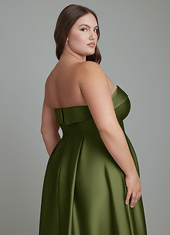 Azazie Lucienne Vestidos de damas de honor Vestido Oliva de Satén Elástico de Línea A Convertible con Palabra de honor image10