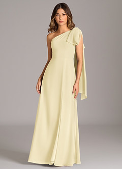 Azazie Tella Bridesmaid Dresses Lemon Sorbet A-Line One Shoulder Chiffon Dress image2