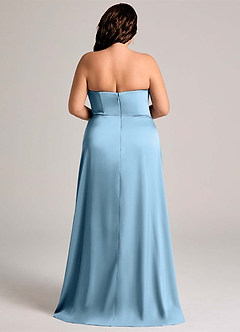 Azazie Wren Bridesmaid Dresses Steel Blue A-Line Strapless Stretch Satin Convertible Dress image9