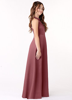 Azazie Laurel Junior Desert Rose A-Line Stretch Satin Dress image2