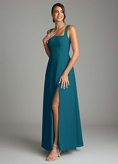 Azazie Debra Bridesmaid Dresses Ink Blue A-Line with Pockets Chiffon Convertible Dress image5