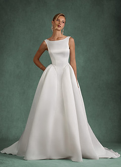 Azazie Odette Hochzeitskleider Ballkleid U-Boot Ausschnitt Satin Kleid Diamantweiß image1