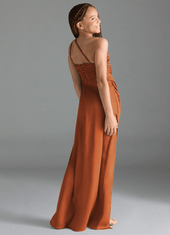 Azazie Eren Junior Vestido Canela de Cetim elástico de Bainha com Plissado image5