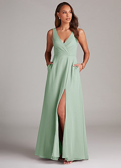 Azazie Nelly Brautjungfernkleider A-Linie Plissee Chiffon Kleid Agave image2