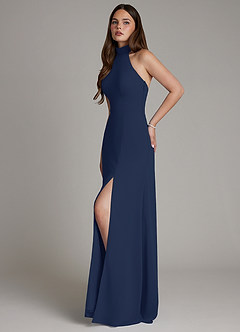 Azazie Myra Vestidos de madrinha de casamento Vestido Azul Marinho de Chiffon de Linha A com Pescoço alto image5