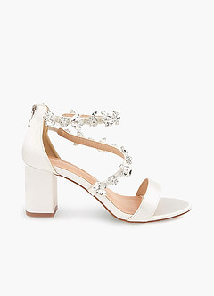 front Strappy Crystal Satin Block Heel Sandaler