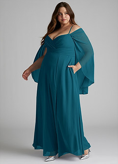 Azazie Cienna Abiti da Damigella Abito A-Line in Chiffon a Spalla Scoperta Blu Inchiostro image10