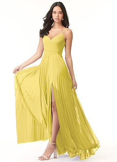 Azazie Vini Bridesmaid Dresses Canary A-Line V-Neck Pleated Chiffon Dress image3