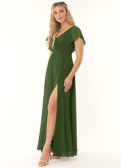 Azazie Rylee Bridesmaid Dresses Olive A-Line Pleated Chiffon Dress image3