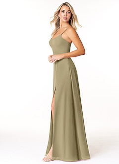 Azazie Moira Robes de demoiselle d'honneur Robe Trapèze en Mousseline de soie Décolleté Vert Mousse image2