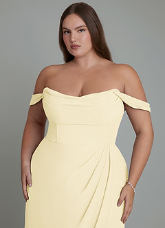 Azazie Johana Bridesmaid Dresses Lemon Sorbet Mermaid Off the Shoulder Chiffon Convertible Dress image11