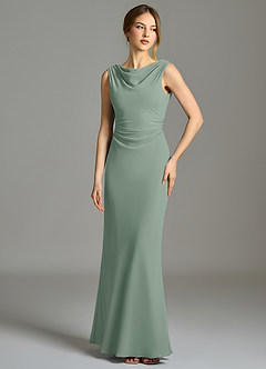 Azazie Kieryn Robes de demoiselle d'honneur Robe Sirène en Mousseline de soie Plissée Sauge D'argent image1