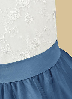 Azazie Vetty Flower Girl Dresses Ivory Steel Blue A-Line Lace Tulle Dress image11