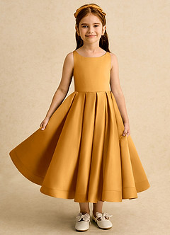 Azazie Babs Flower Girl Dresses Butterscotch Ball-Gown Pleated Matte Satin Dress image2