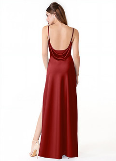 Azazie Alaija Bridesmaid Dresses Pomegranate Mermaid Side Slit Stretch Satin Dress image4
