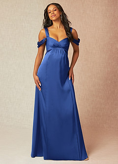 Azazie Rhea Vestidos de dama de honra para maternidade Vestir Linha A Plissado Comprimento do chão Cetim elástico image4