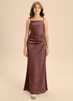 Azazie Renna Junior Espresso A-Line Pleated Stretch Satin Dress image6