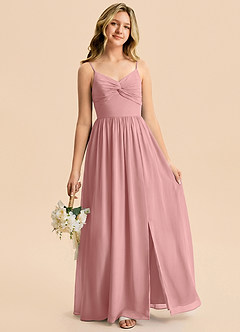 Azazie Zeya Junior Vestido Rosa Polvorienta de Gasa de Corte en A image4