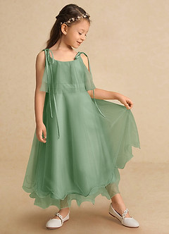 Azazie Bunie Flower Girl Dresses Matcha A-Line Spaghetti Strap Tulle Dress image2