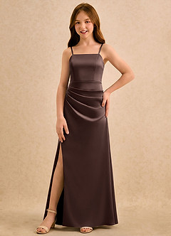 Azazie Cannoli Girls Formal Flower Girl Dresses Ganache A-Line Pleated Stretch Satin Dress image5