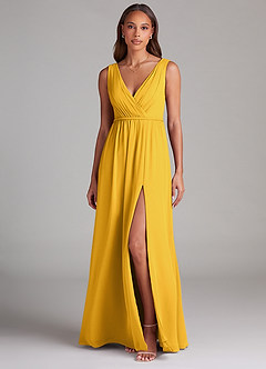 Azazie Tanicia Bridesmaid Dresses Marigold A-Line Pleated Chiffon Dress image1