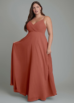 Azazie Amani Brautjungfernkleider A-Linie Plissee Chiffon Kleid Rotbraun image1