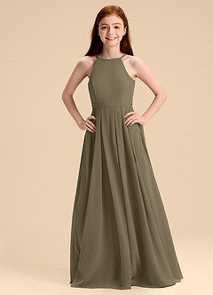 Azazie Arianthe Junior Jurk van Chiffon met A-Lijn Geplooid Wilgengroen image7