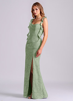 Azazie Jessamine Bridesmaid Dresses Dusty Sage Mermaid Corset Floral Burnout Dress image4