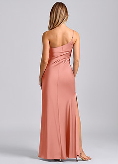 Azazie Marseli Bridesmaid Dresses Coral Mermaid One Shoulder Stretch Satin Dress image6